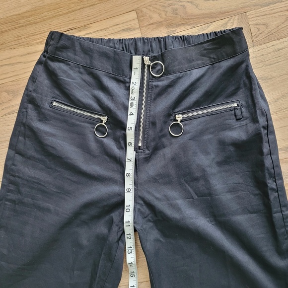 Y2K Black Track Pants Goth Punk Silver Zippers Elastic Waist High Ris Size Large - Picture 13 of 15